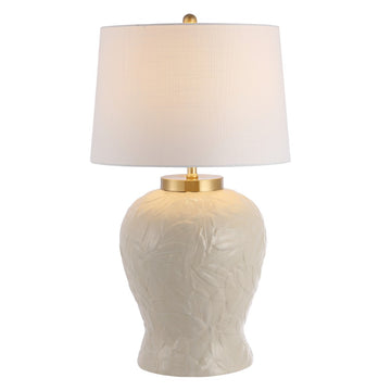 Regency Palm Leaf 31.5" Ceramic/Metal Bohemian Cottage LED Table Lamp - JONATHAN Y